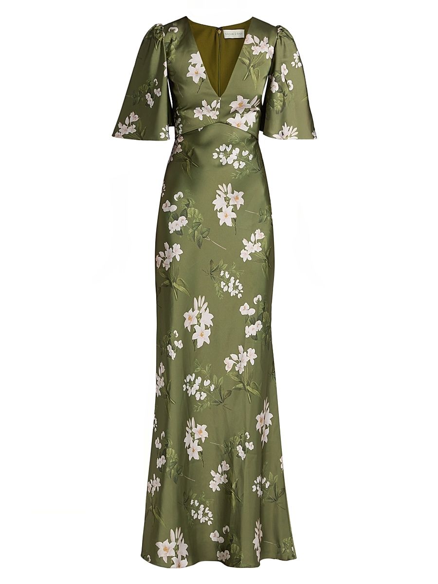Women's Mae Floral Satin Gown - Moss Formosa - Size 2