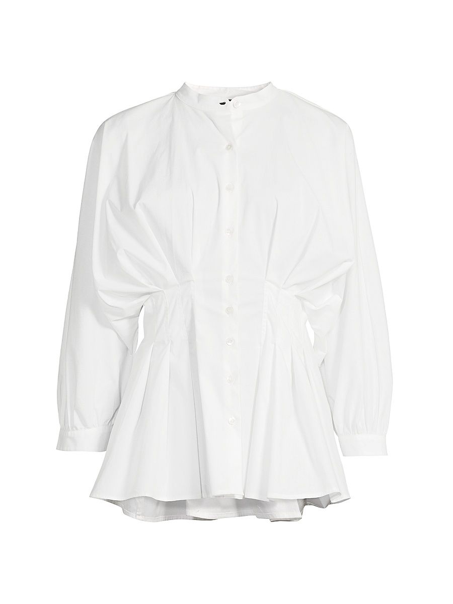 Women's Pleated Cotton Poplin Shirt - White - Size 8