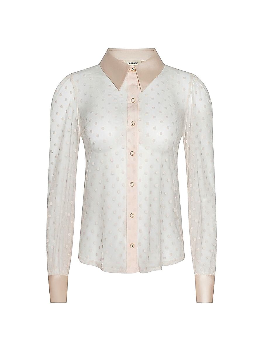 Women's Sophie Sheer Swiss Dot Blouse - Ecru - Size XS