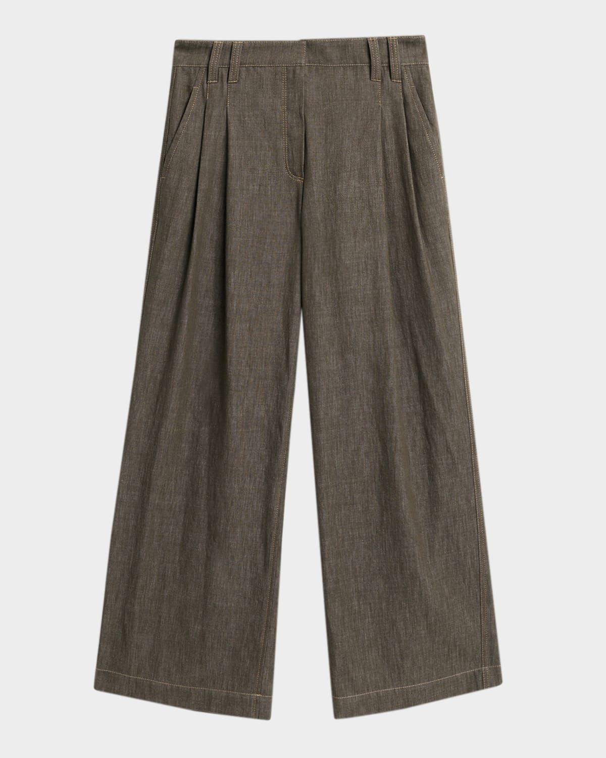 Denim-Effect Linen Wide-Leg Jeans