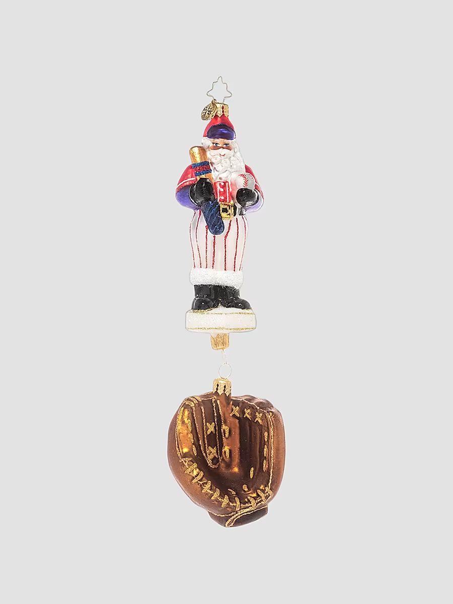 Slugger Santa Glass Ornament