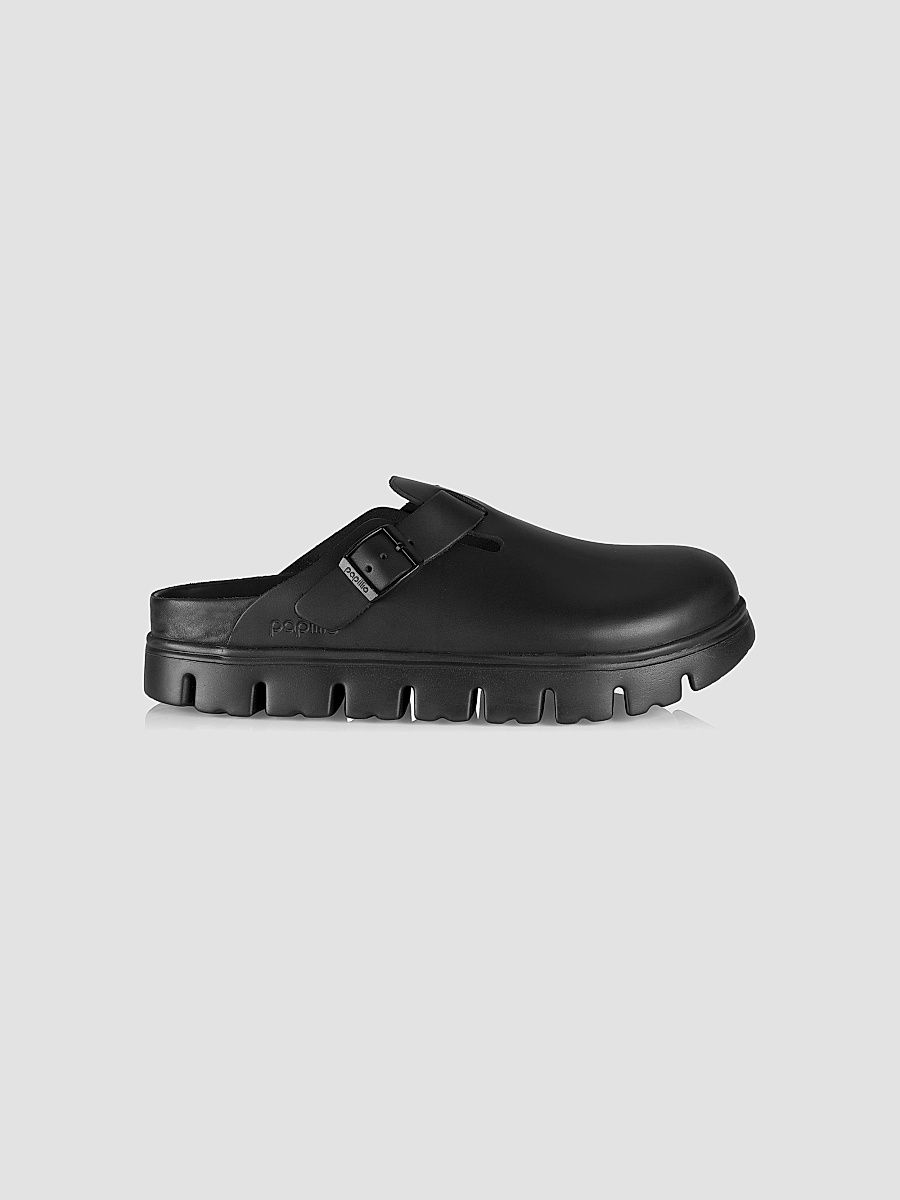 Women's Boston Leather Chunky Exquisite Clogs - Black - Size 7