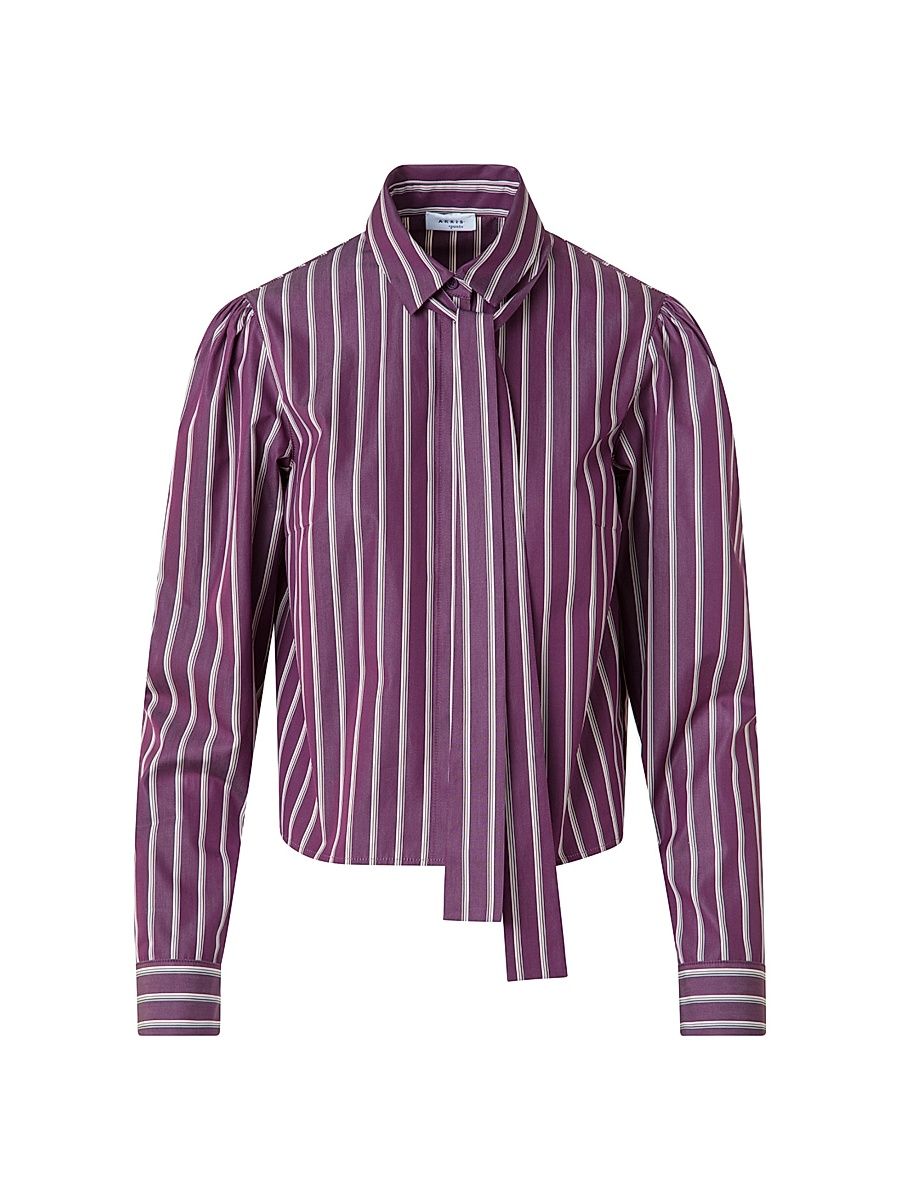Women's Striped Cotton Poplin Shirt - Blackberry - Size 12