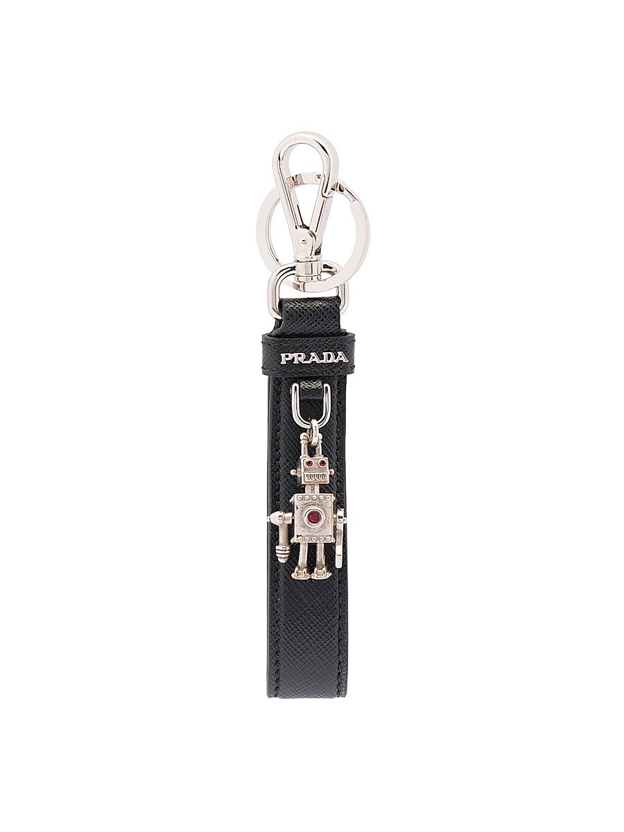 Women's Saffiano Leather Keychain - Black