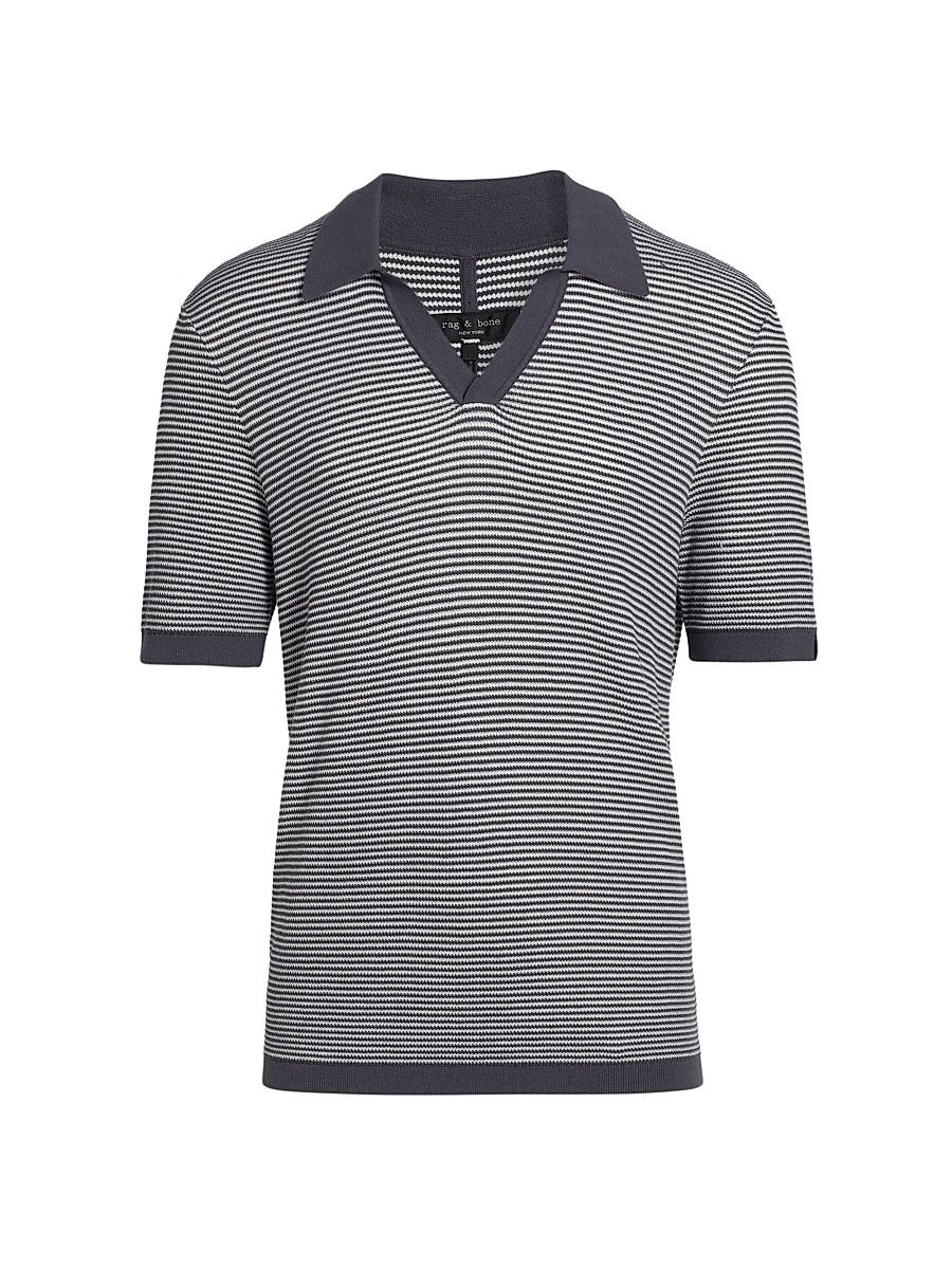 Men's Harvey Striped Cotton-Blend Johnny Polo Shirt - Slate Grey - Size XL