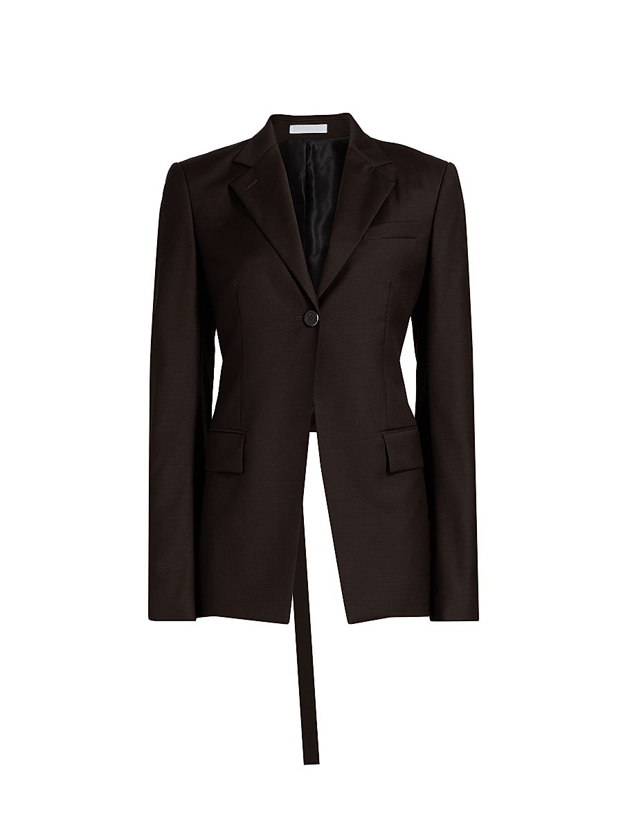 Women's Natu Belted Wool Relaxed-Fit Blazer - Dark Chocolate - Size 6