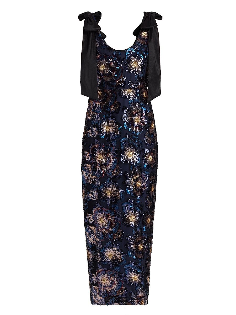 Women's Kyle Bow-Detail Sequined Column Maxi Dress - Navy Multi - Size 12