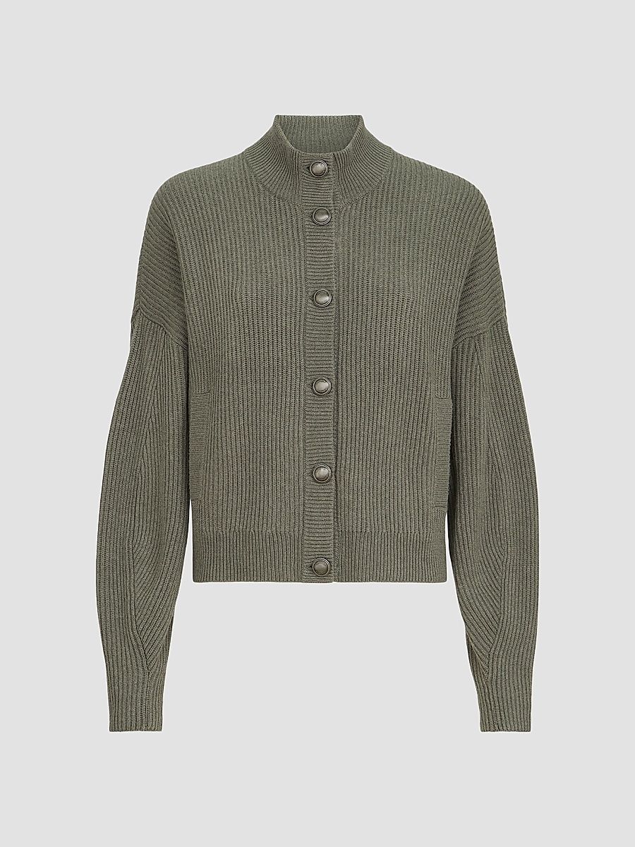 Women's Cashmere English Rib Cardigan with Monili - Origano - Size Medium