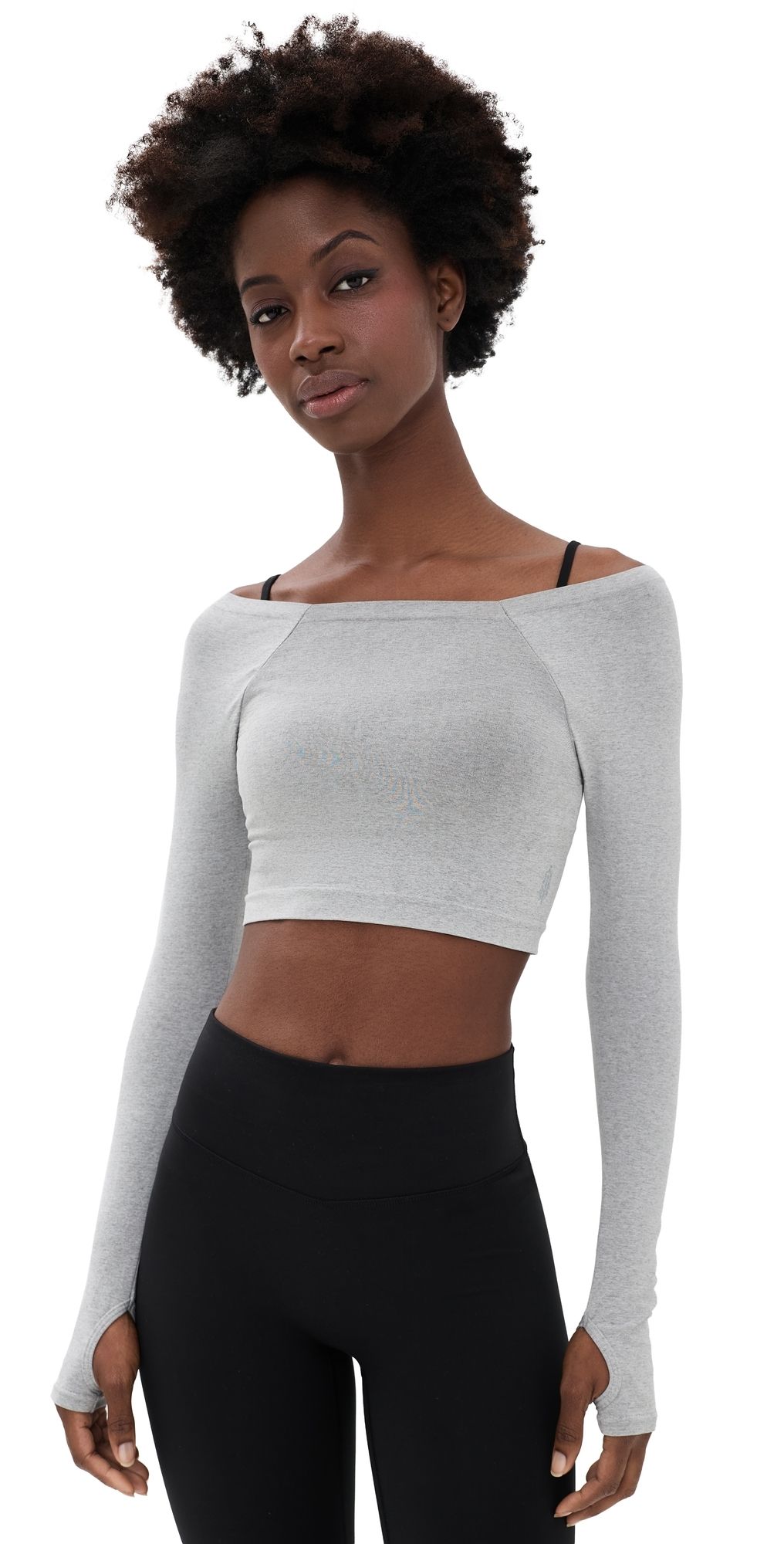 FP Movement High Plank Off the Shoulder Layer Top Heathery Grey M/L