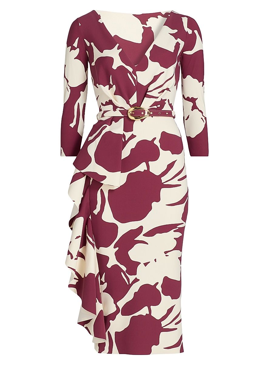 Women's Ayaan Printed Side Ruffle Belted Cocktail Dress - Corfu - Size 12