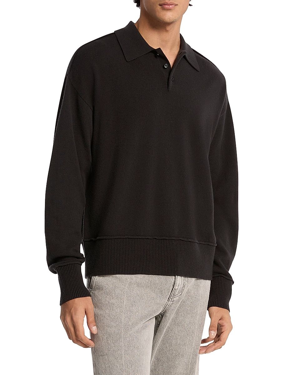 Men's Reverse-Linked Merino Wool Regular-Fit Polo Sweater - Black - Size XL