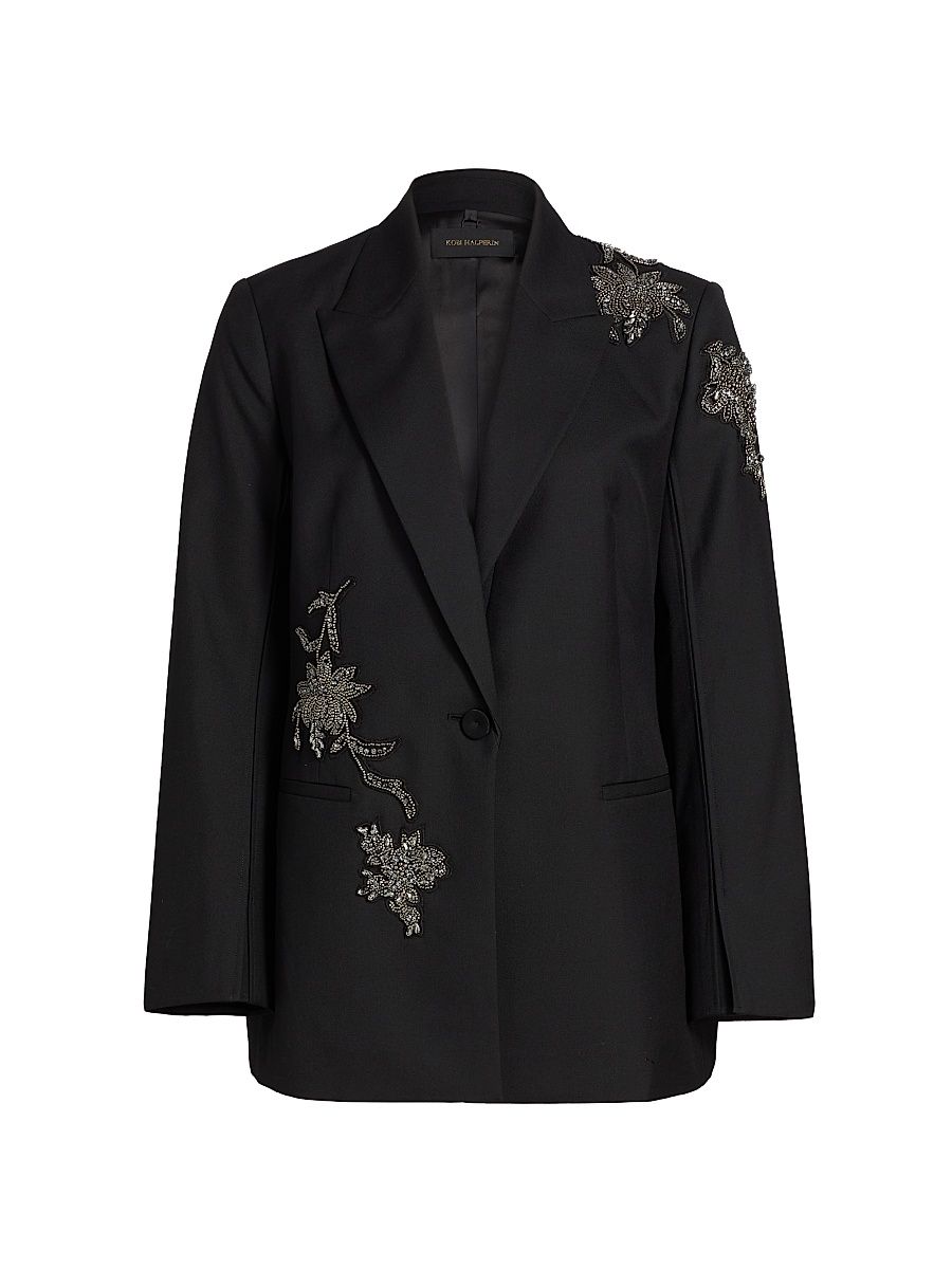 Women's Lariz Embellished-Appliqué Wool-Blend Jacket - Black - Size XL