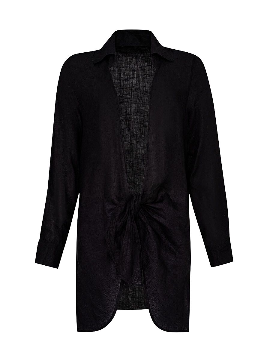 Women's Millie Tie-Front Cover-Up Shirt - Black - Size XS