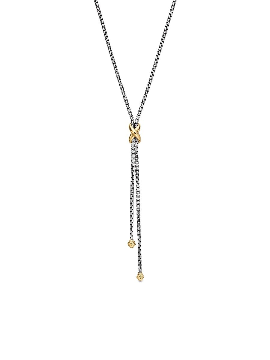 Women's Petite X Lariat Necklace in Sterling Silver with 18K Yellow Gold - Silver - Size 17.5