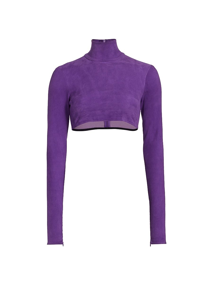 Women's Suede Turtleneck Crop Top - Grape - Size XS