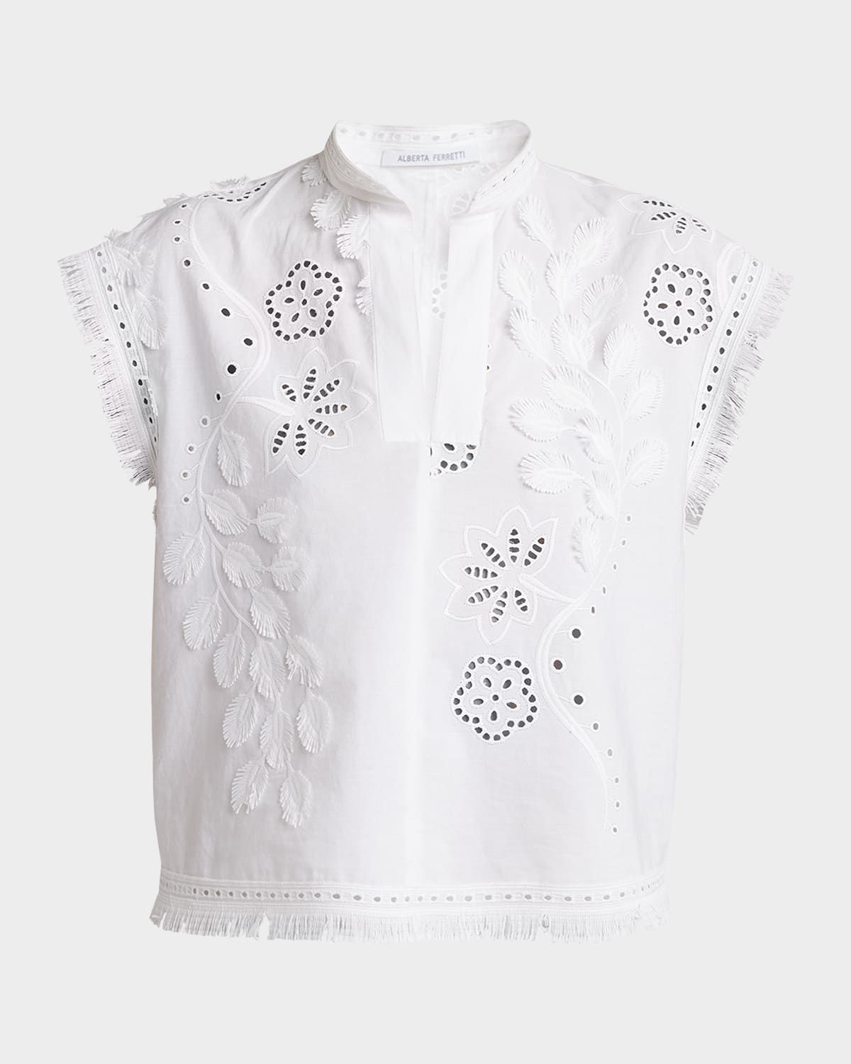 Eyelet Embroidered Cap-Sleeve Blouse