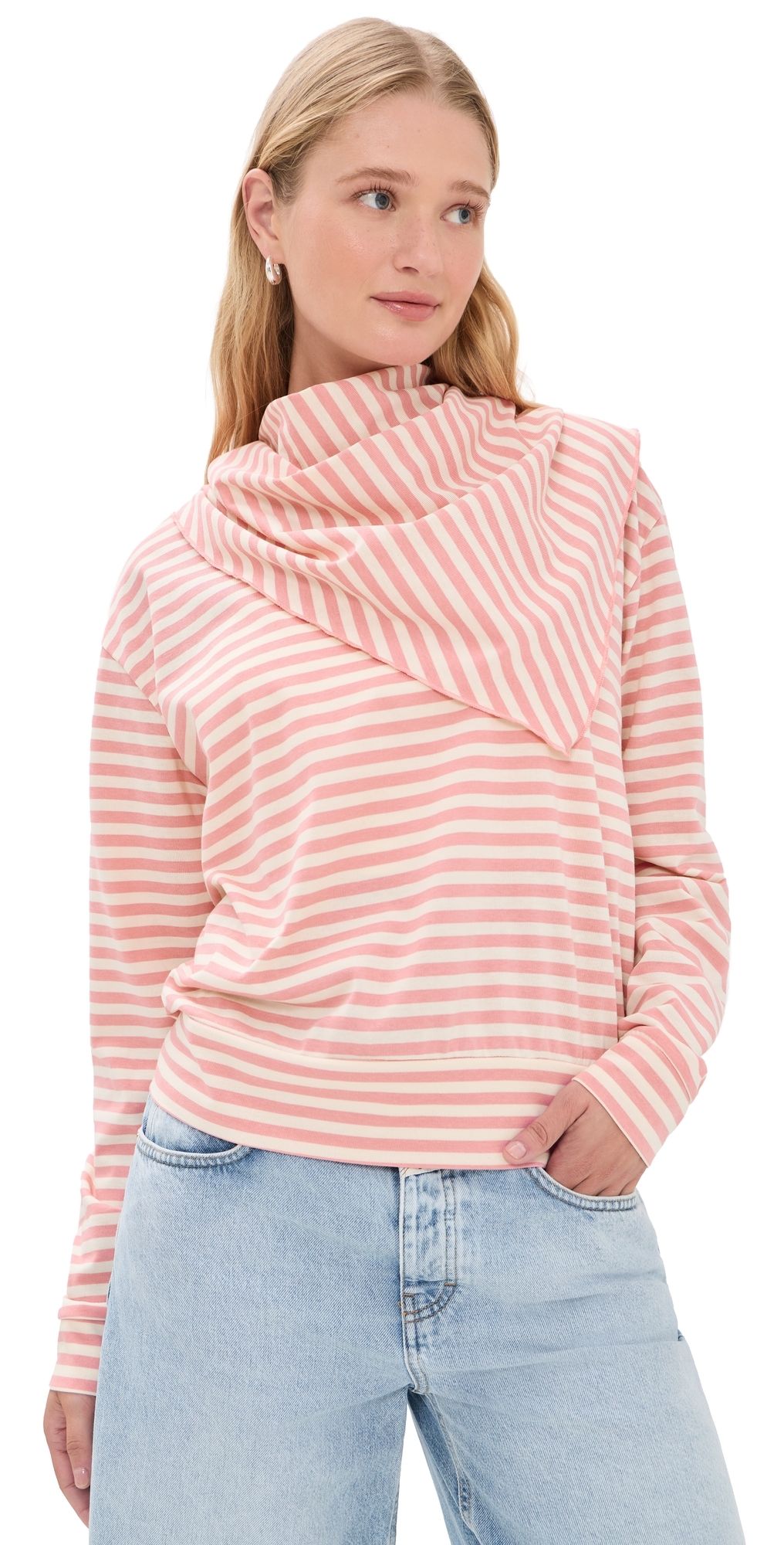 Lioness Olsen Long Sleeve Tee Pink Cream Stripe M
