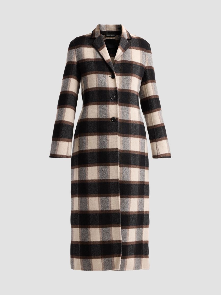 Theory Women's Plaid Virgin Wool-Blend Long Coat - Brown Multi - Size XL