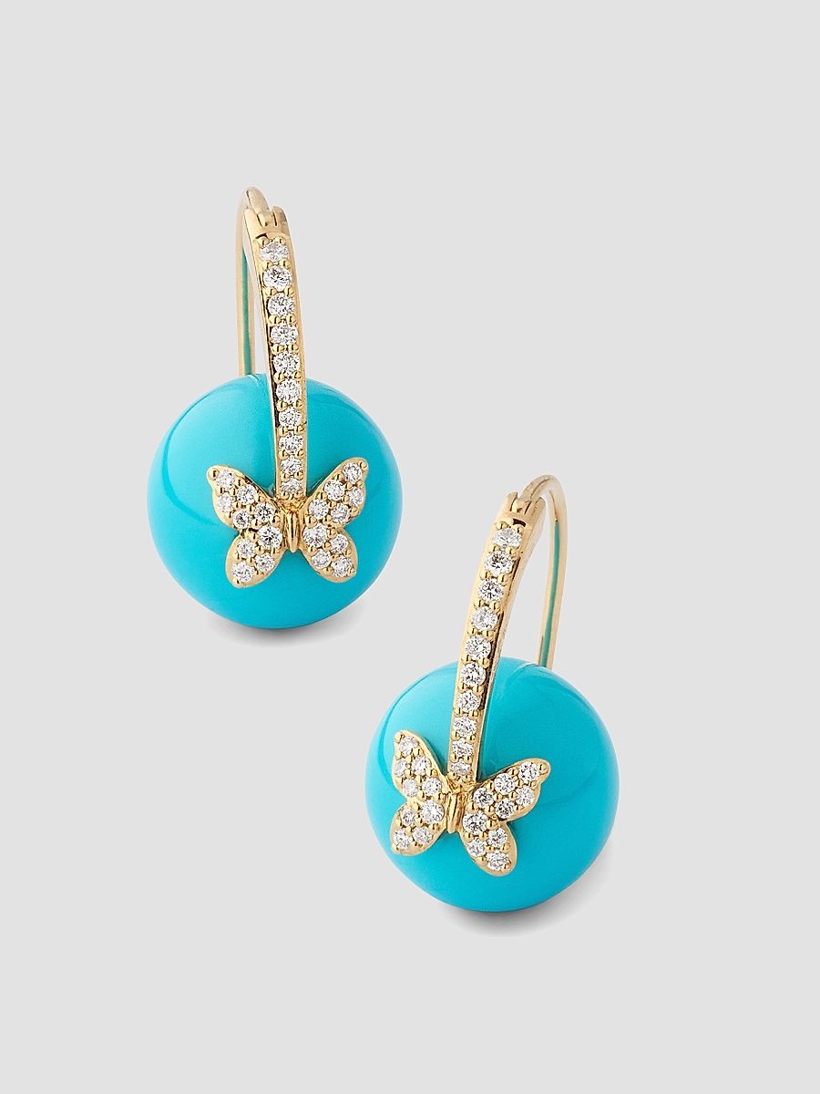 Women's Cocktail 14K Yellow Gold, Turquoise & 0.31 TCW Diamond Drop Earrings - Gold