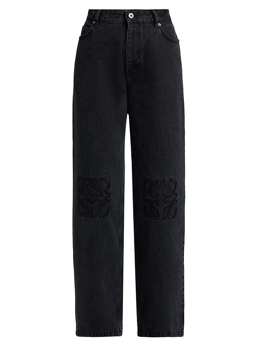 Women's Tonal Anagram Baggy Jeans - Black - Size 8