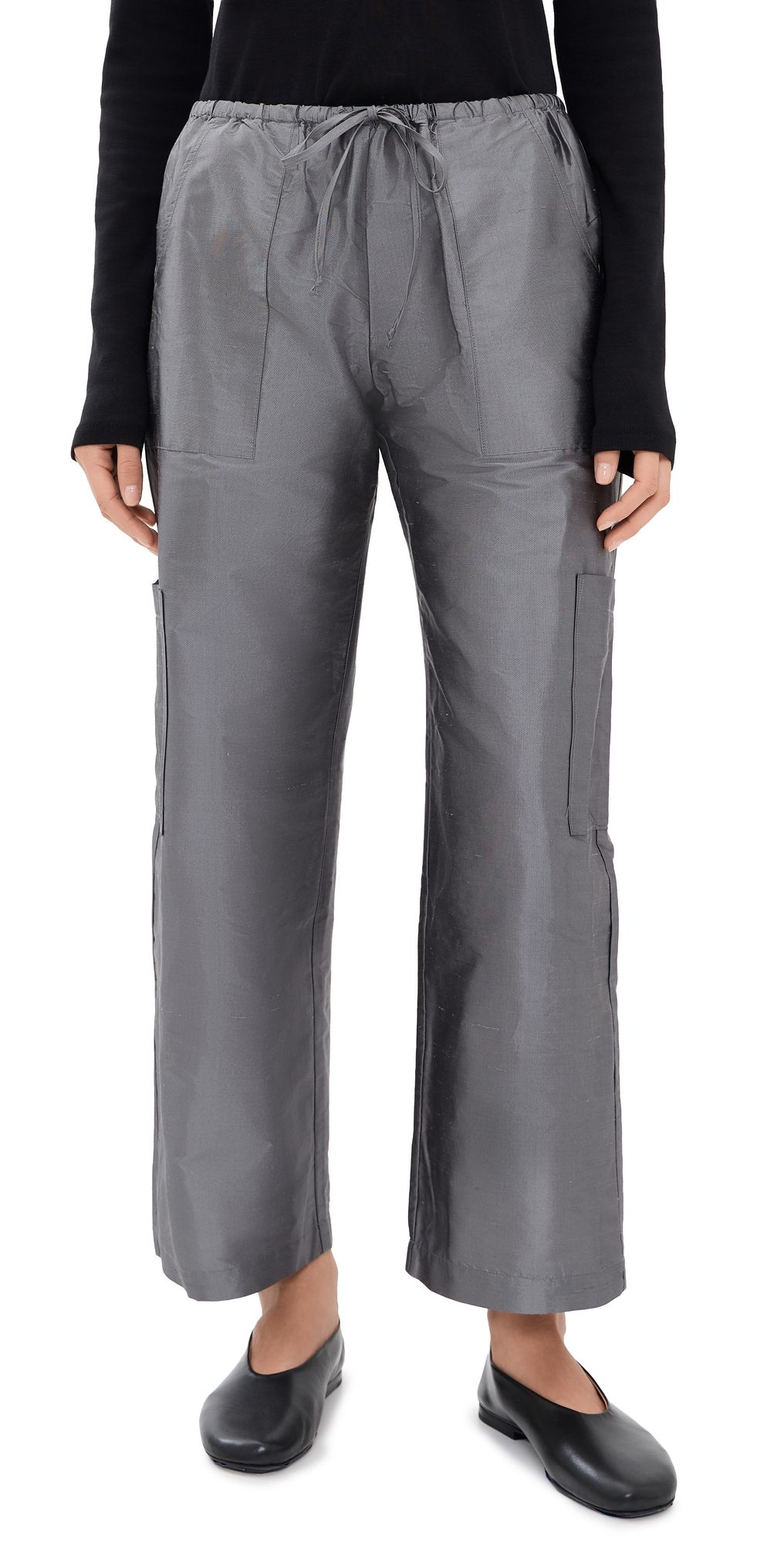 DONNI. The Taffeta Drawstring Cargo Pants Pewter XL