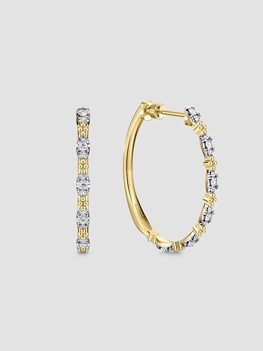 Gabriel & Co Women's Bujukan Two-Tone 14K Gold & 0.50 TCW Diamond Hoop Earrings - Yellow Gold