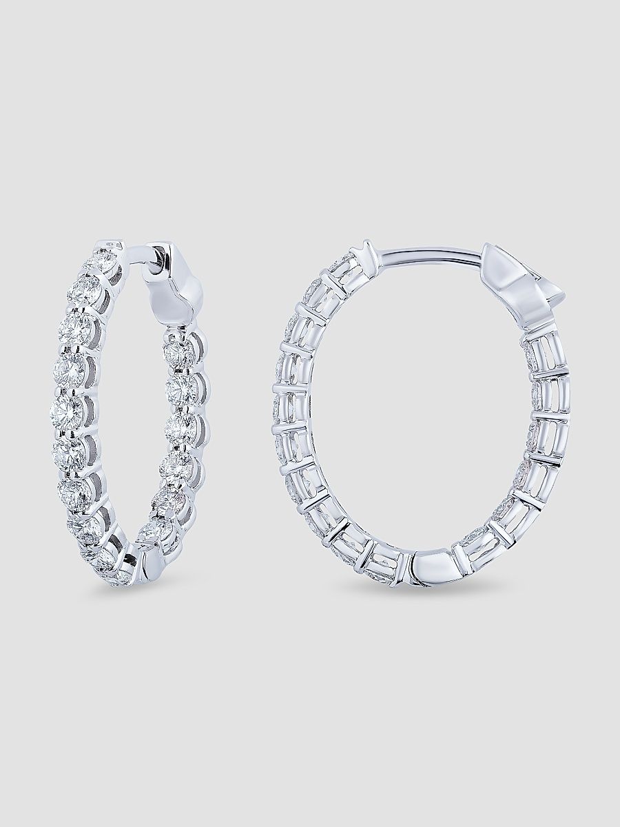 Women's 18K White Gold & 1.68 TCW Diamond Oval Hoop Earrings - White Gold