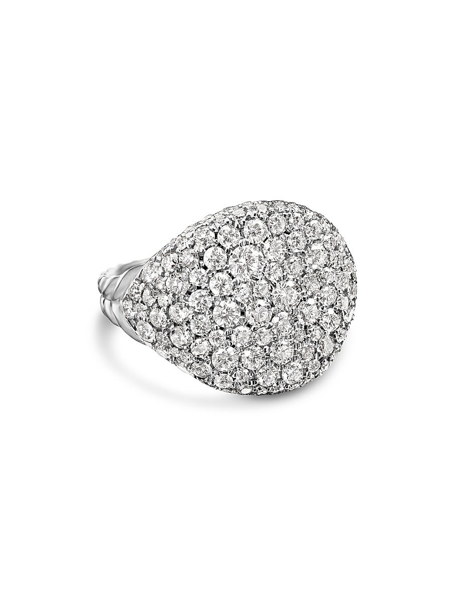 Women's Pavé Pinky Ring in 18K White Gold - Diamond - Size 4