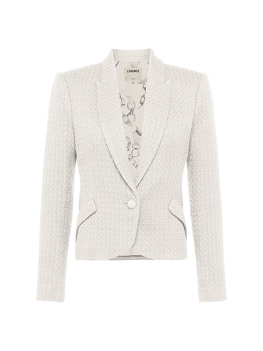 Women's Jennah Tweed Cotton-Blend One-Button Blazer - Ivory - Size 16