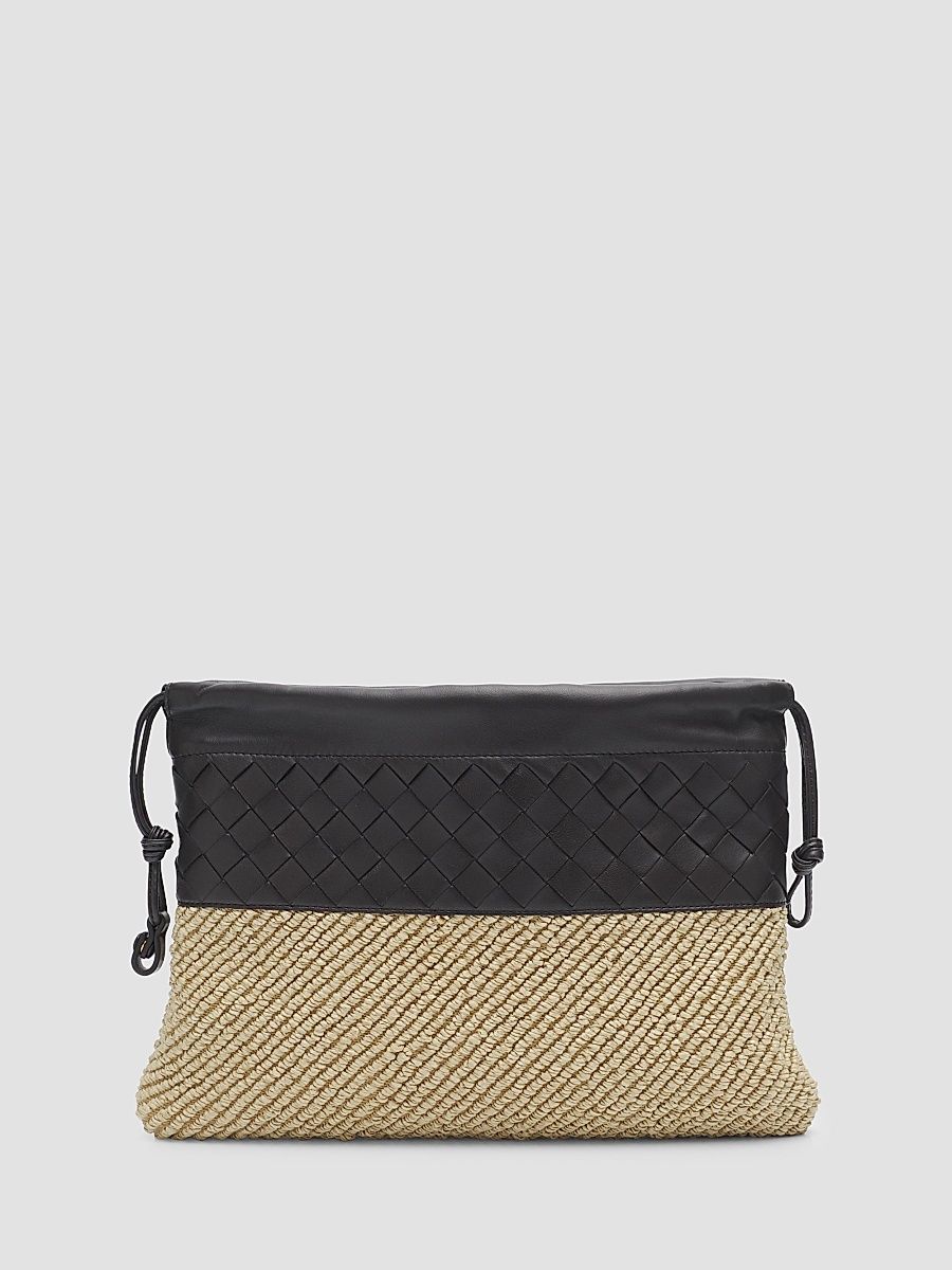 Women's Intrecciato Leather & Raffia Clutch - Natural Espresso