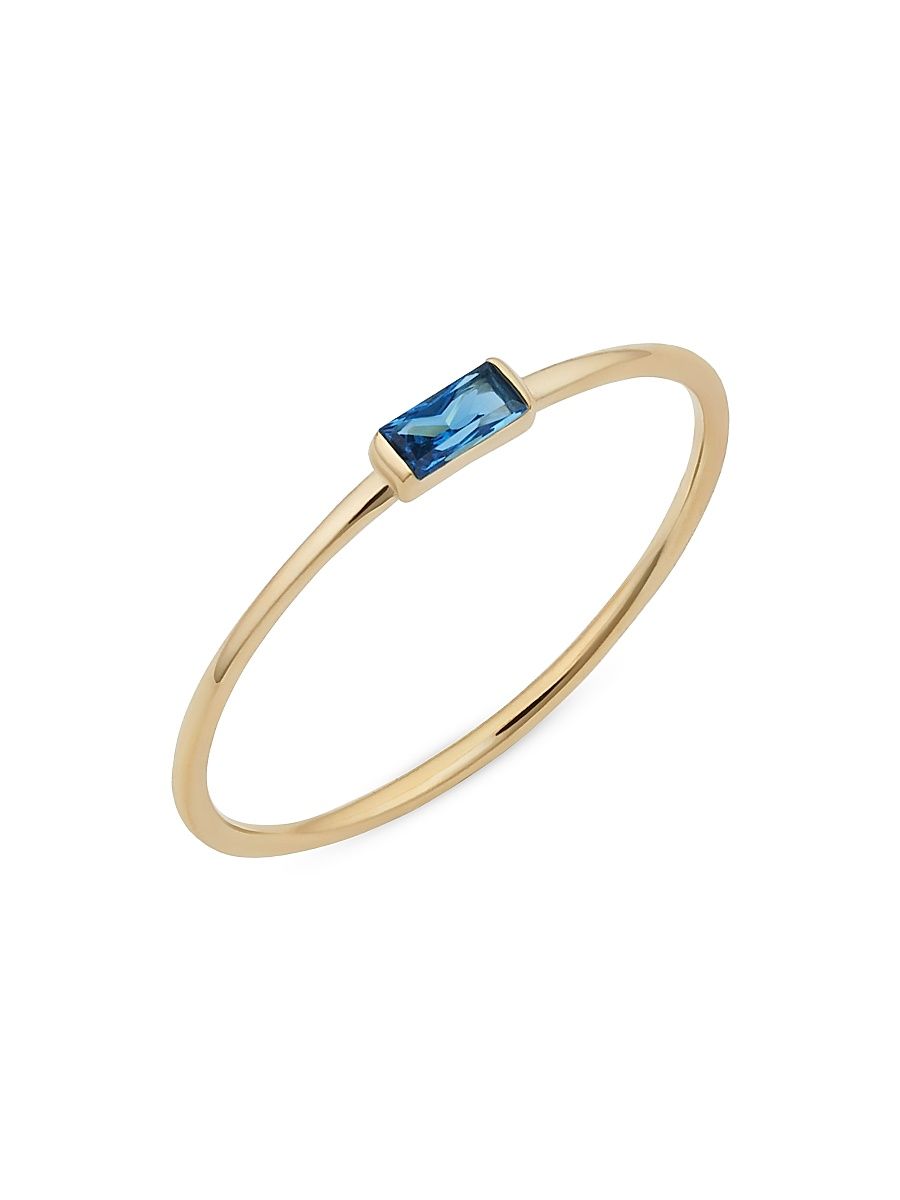 Women's 14K Yellow Solid Gold Fresco Baguette Ring - Ocean Blue - Size 9