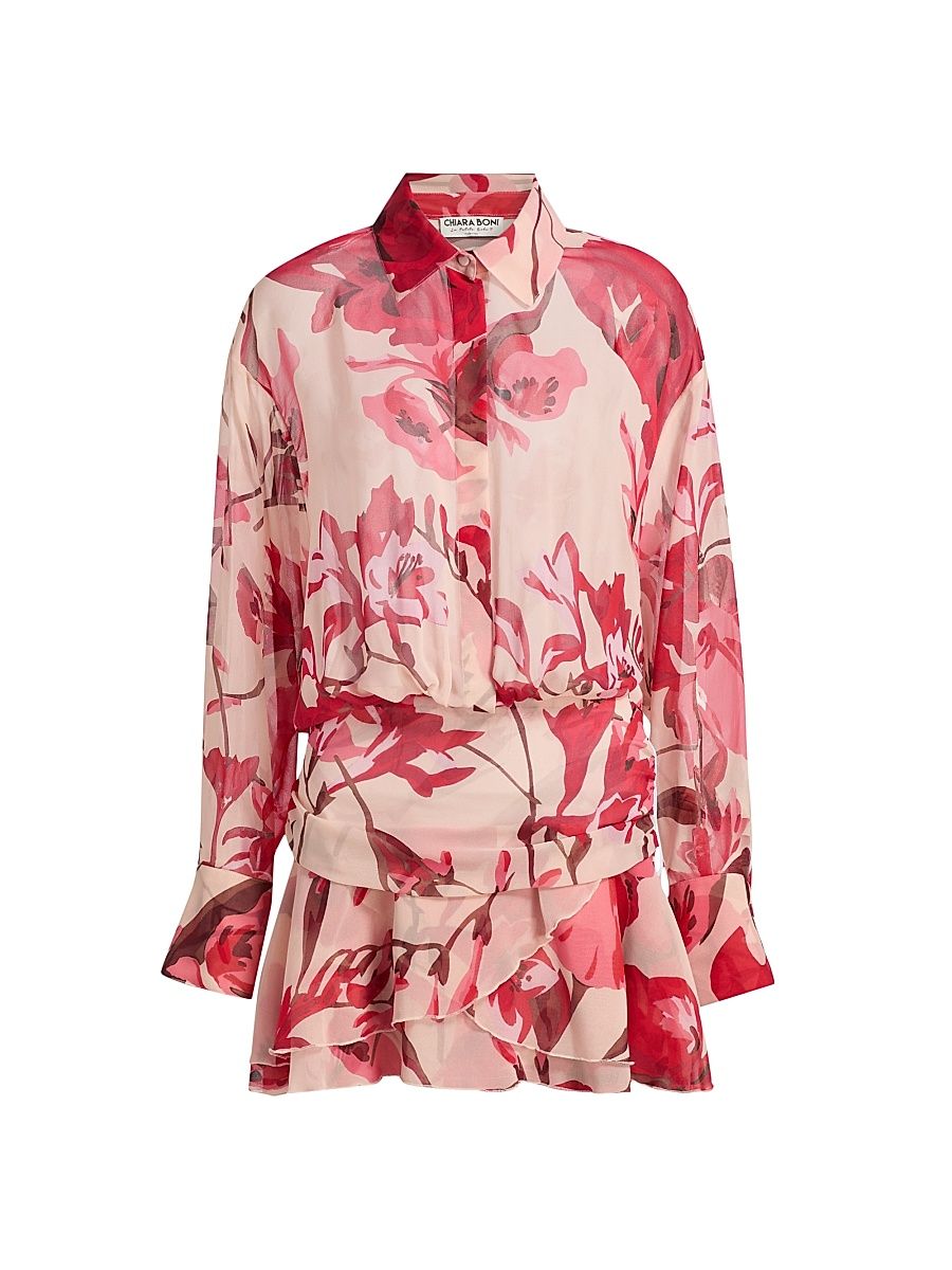 Women's Esdra Floral Georgette Mini-Shirtdress - Carole Rose - Size 8