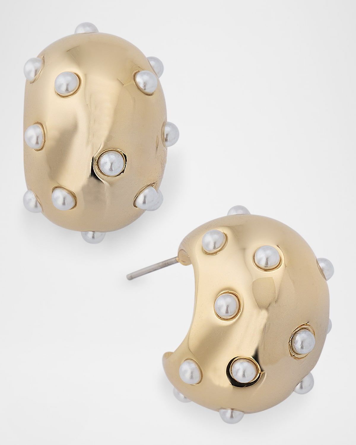 14K Yellow Gold Plated Pearly Huggie Hoop Earrings