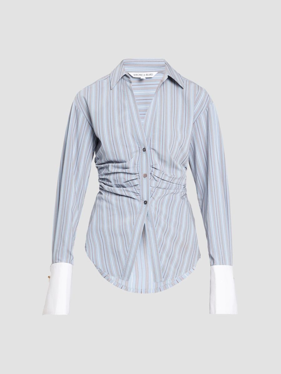 Veronica Beard Women's Devra Striped Ruched Shirt - Blue River Multi - Size 16