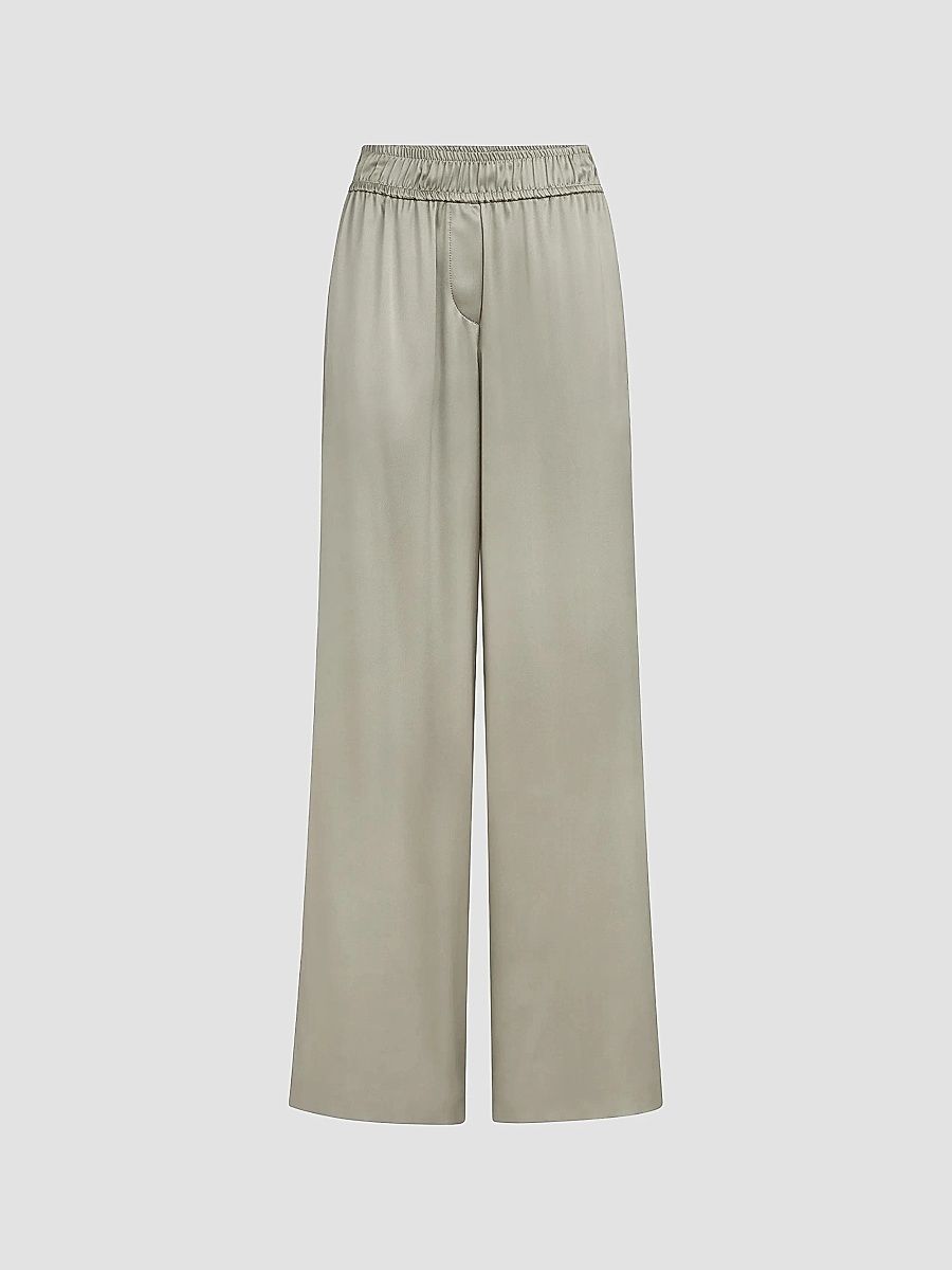 Brunello Cucinelli Women's Stretch Silk Satin Track Trousers - Olive - Size 6