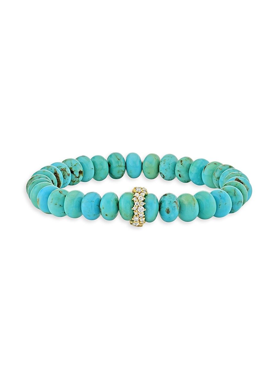 Women's Overboard 14K Yellow Gold, Turquoise & 0.44 TCW Diamond Stretch Bracelet - Turquoise