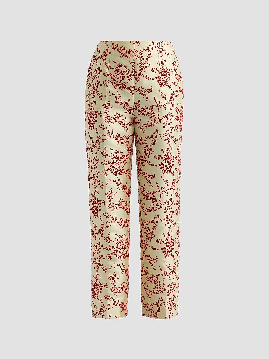 Women's Radzmir Flocked Silk Straight-Leg Crop Pants - Multi Green - Size 4