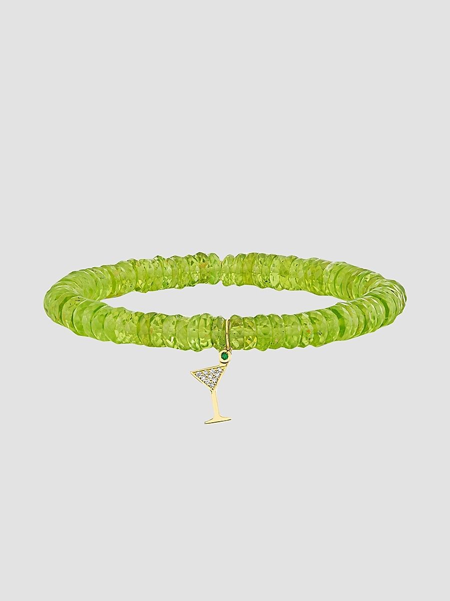 Women's Martini Glass 14K Gold, Emerald, Peridot & 0.05 TCW Diamond Bracelet - Green