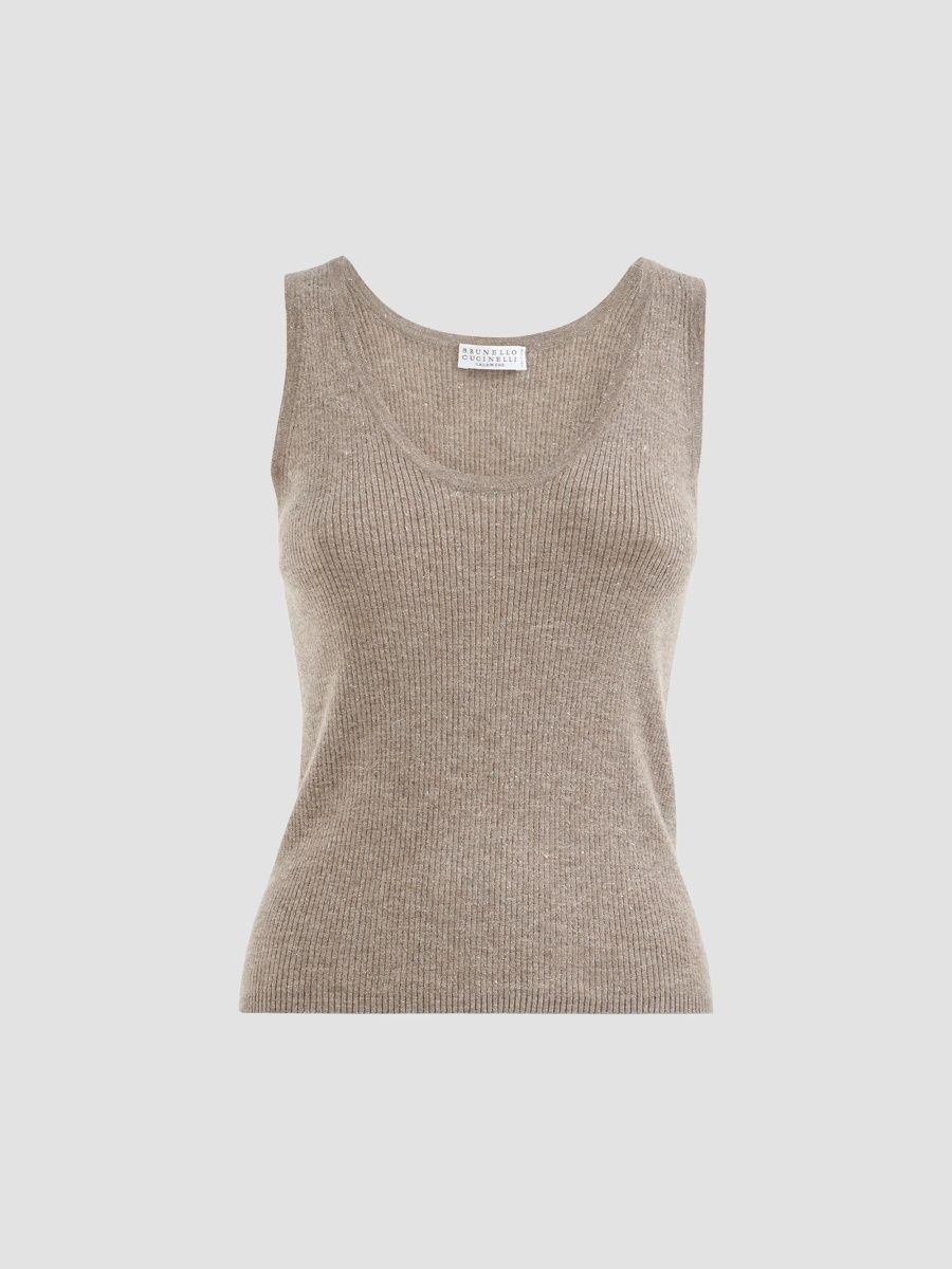 Brunello Cucinelli Women's Sparkling Cashmere and Viscose Rib Knit Top - Rope - Size XXL
