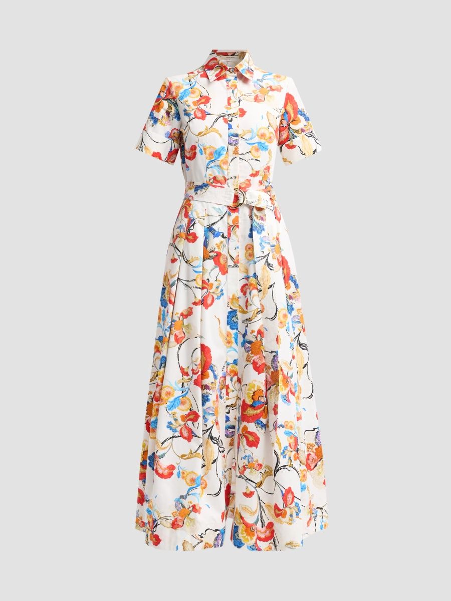 Adam Lippes Women's Leighton Floral Cotton Belted Midi Shirtdress - White Floral - Size 6