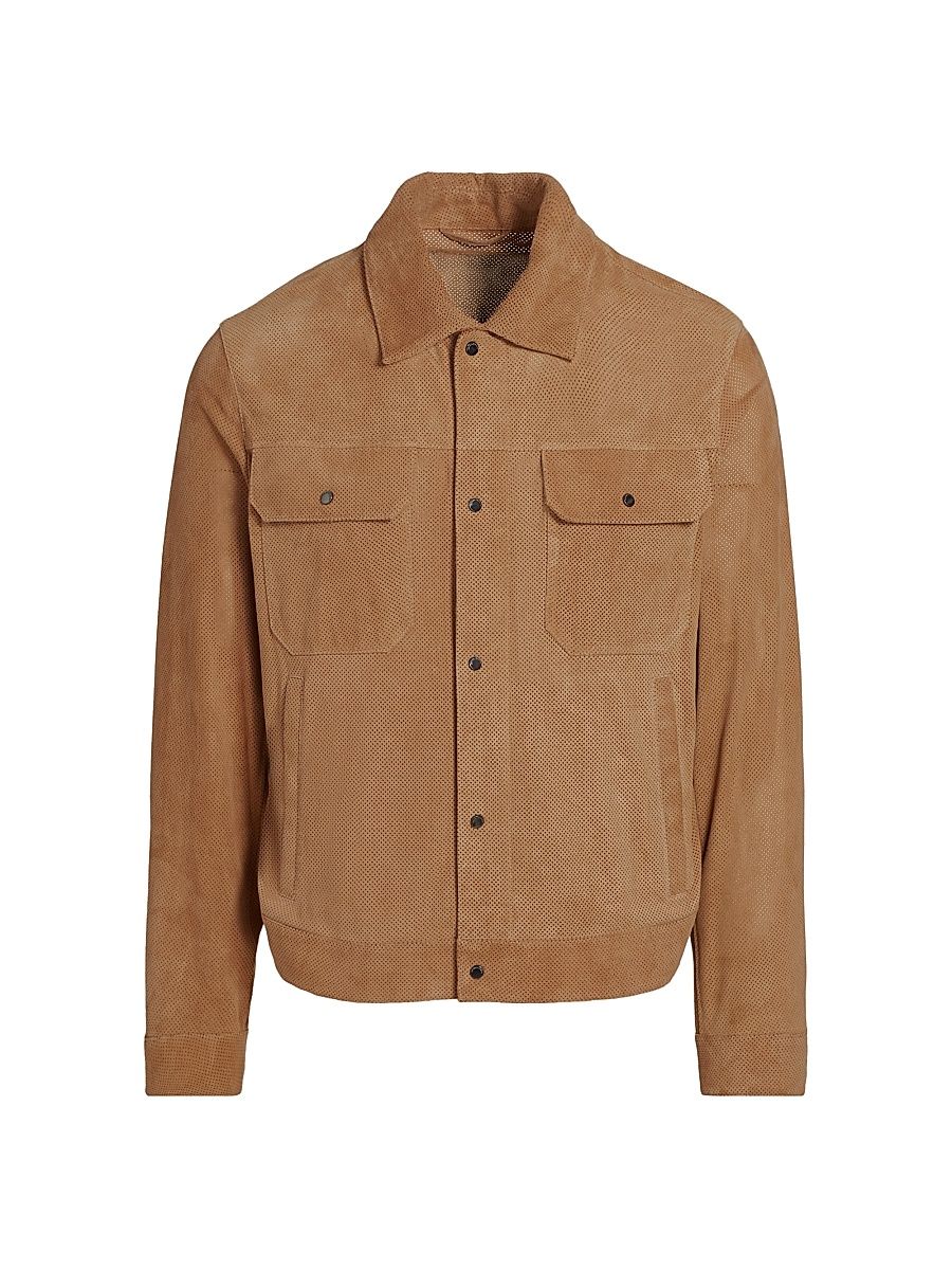 Men's Perforated Suede Jacket - Beige - Size 40