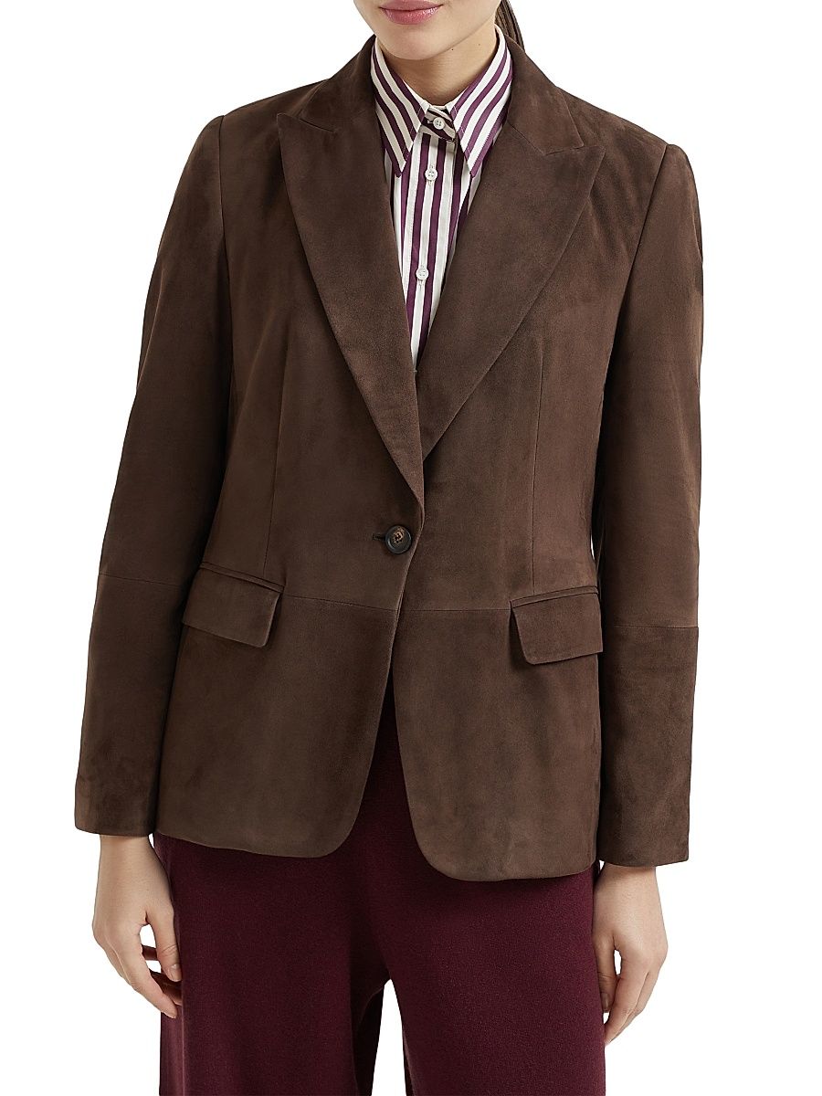 Women's Suede Blazer with Monili - Rust Brown - Size 14