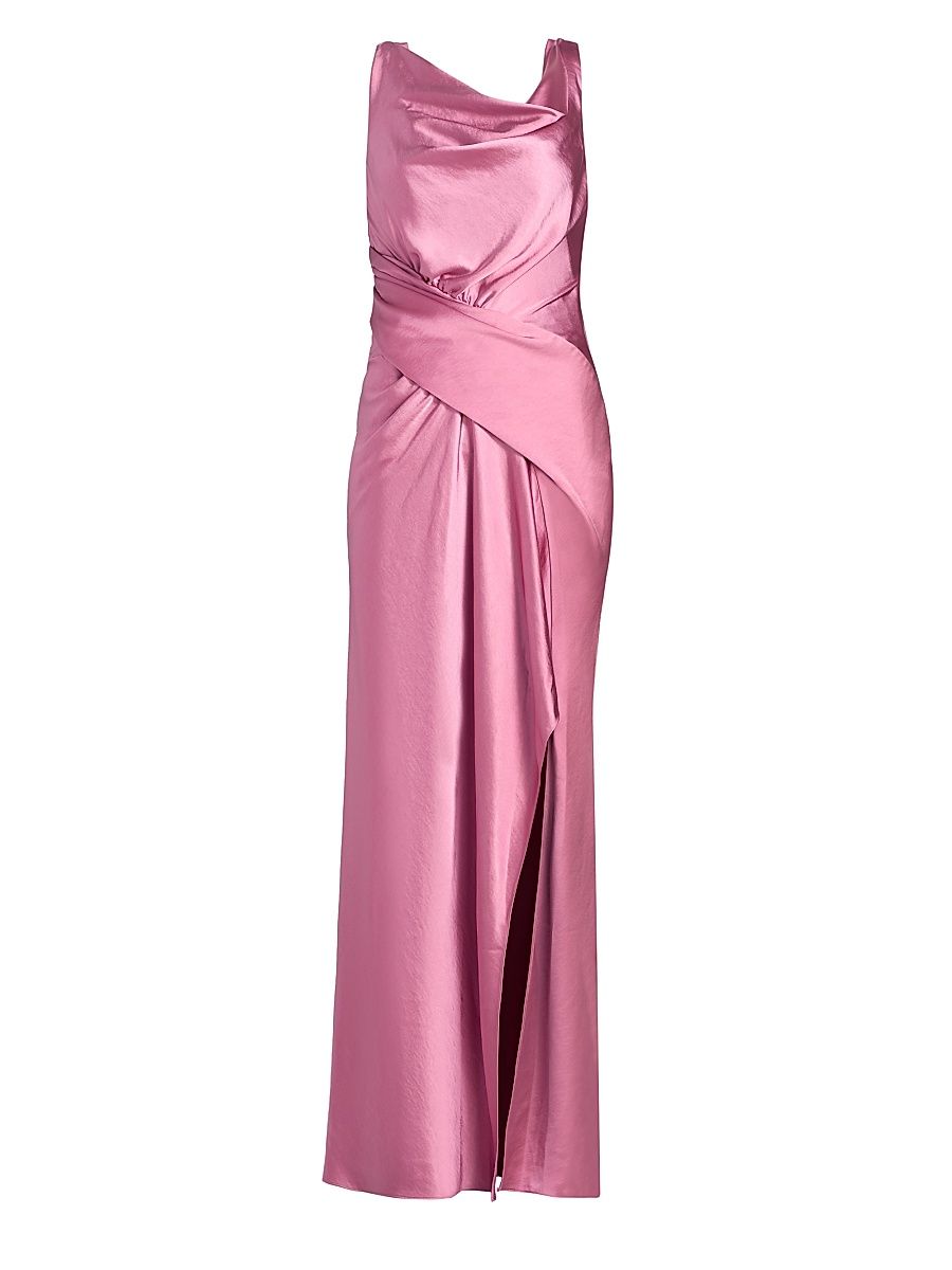 Women's Satin Draped Gown - Rose - Size 14