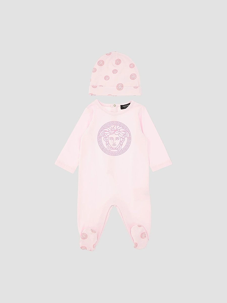 Versace Unisex Baby's 2-Piece Beanie & Footie Set - Pink - Size Newborn