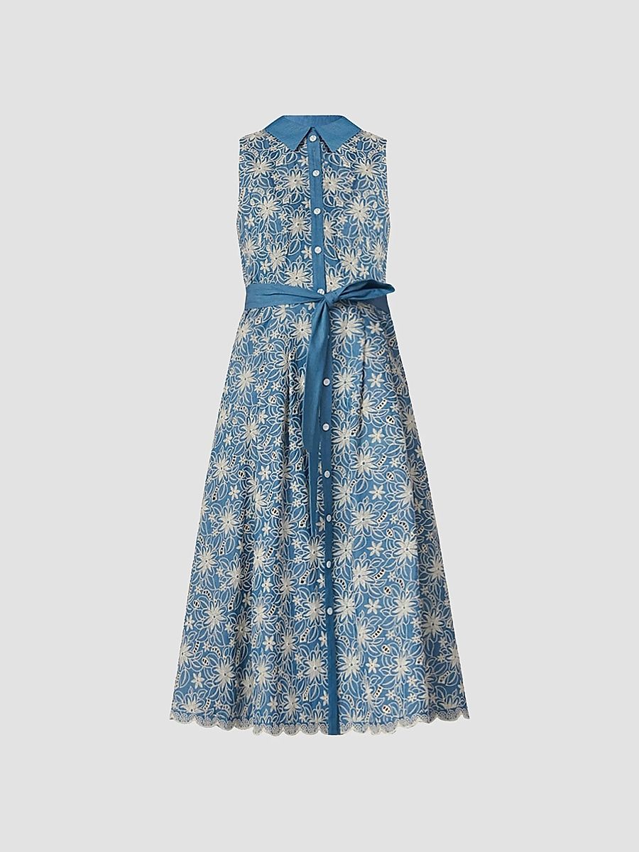 Shoshanna Women's Kendra Sleeveless Midi-Shirtdress - Chambray Ivory - Size 14