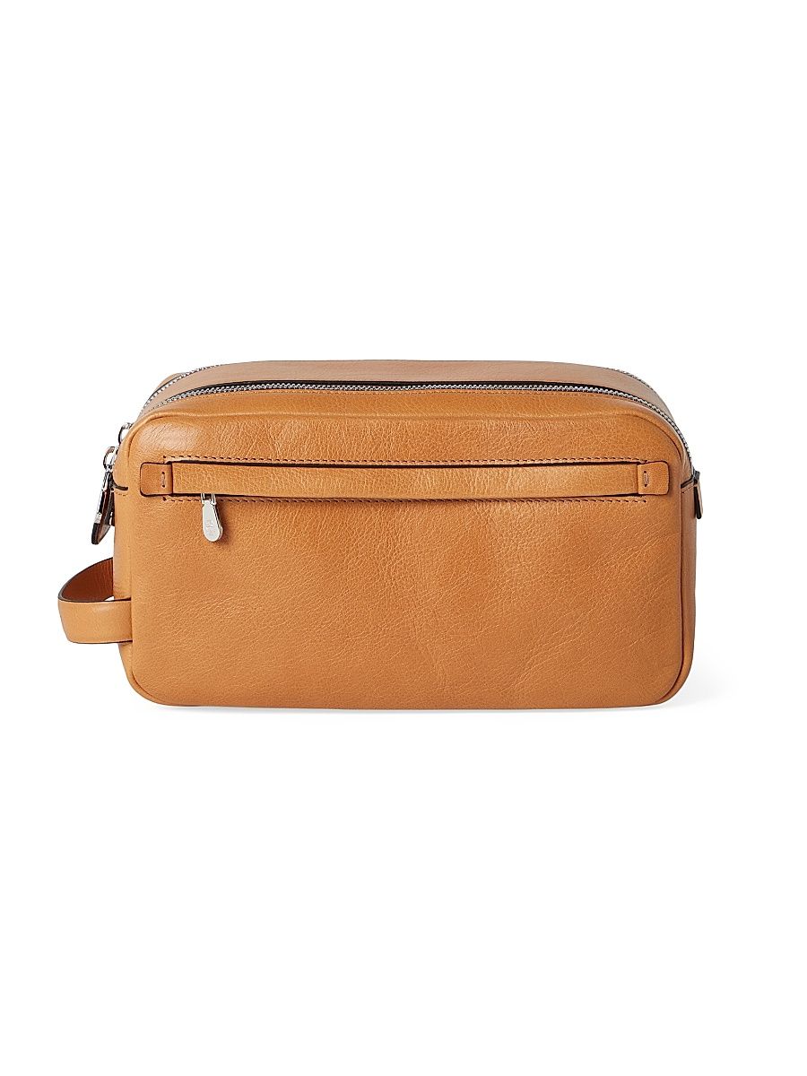 Women's Cowhide Beauty Case with Double Zipper - Natural