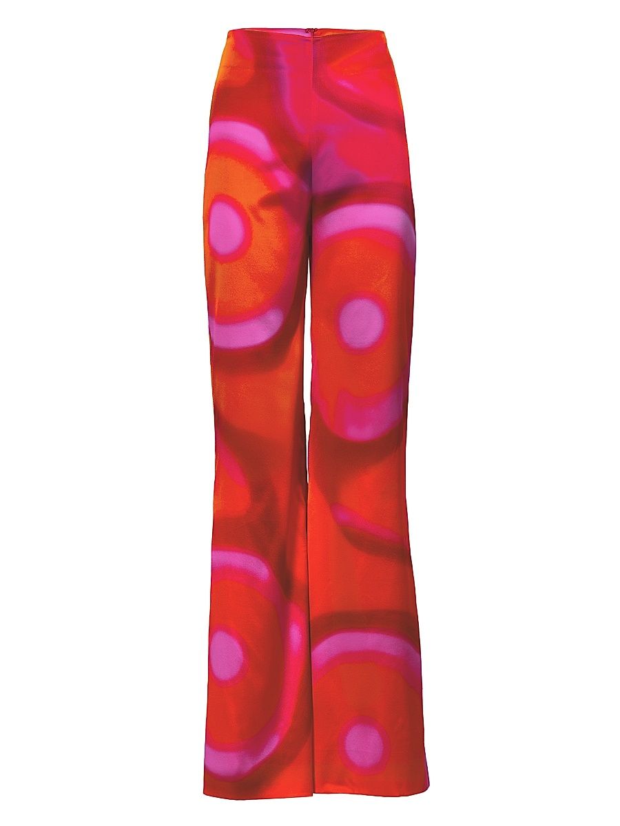 Women's Andie Silk Abstract Pants - Orange Abstract Print - Size XL