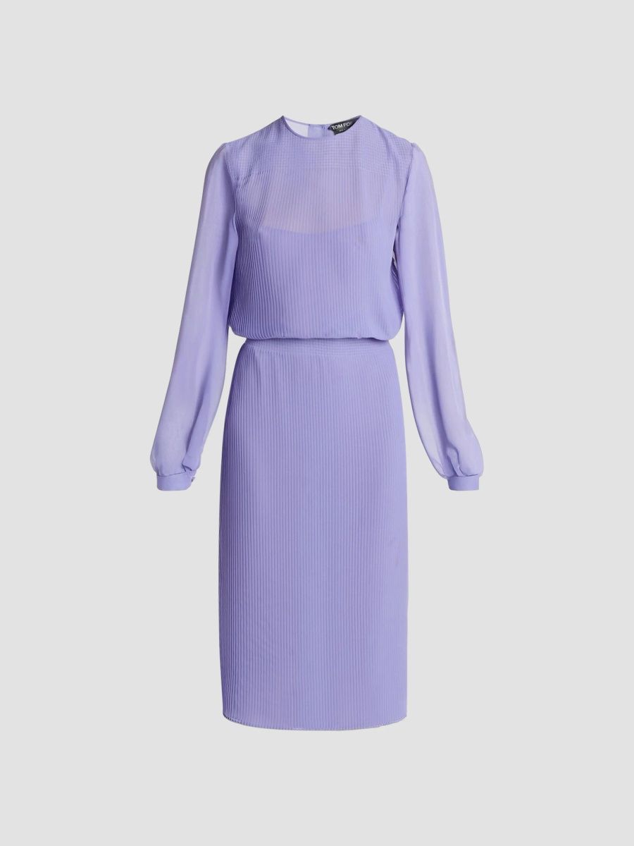 TOM FORD Women's Pleated Chiffon Midi Dress - Blue - Size 2