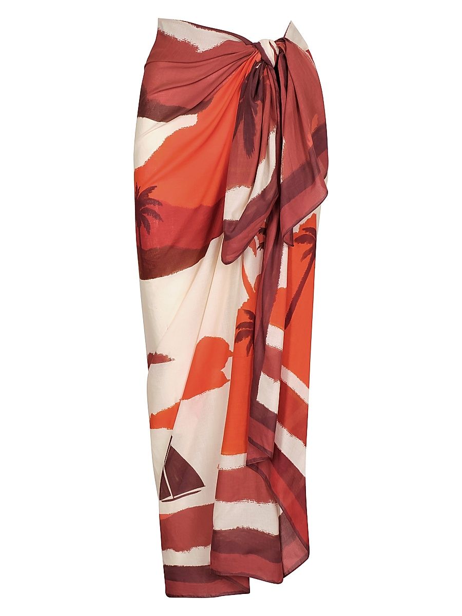 Women's Sailing Landscapes Pareo - Red Ecru Black Wood