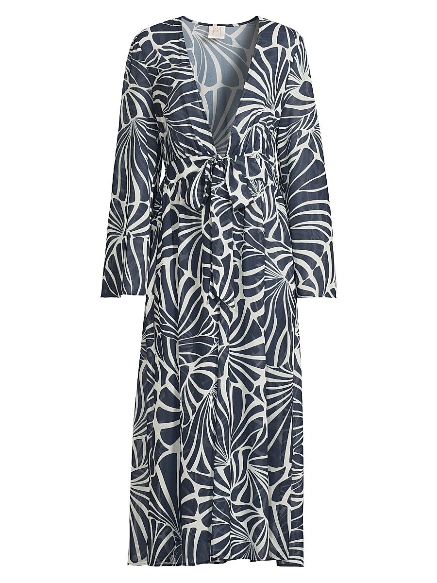 Women's Vince Abstract Kai Print Chiffon Cover-Up - Navy White - Size Large